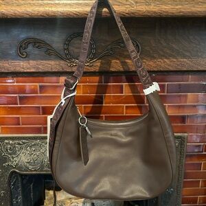 BAGGU Brown Leather Medium Crescent Bag